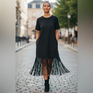 Polo Ralph Lauren Black 100% Cotton Dress with 16” of fringe at Hem NWOT